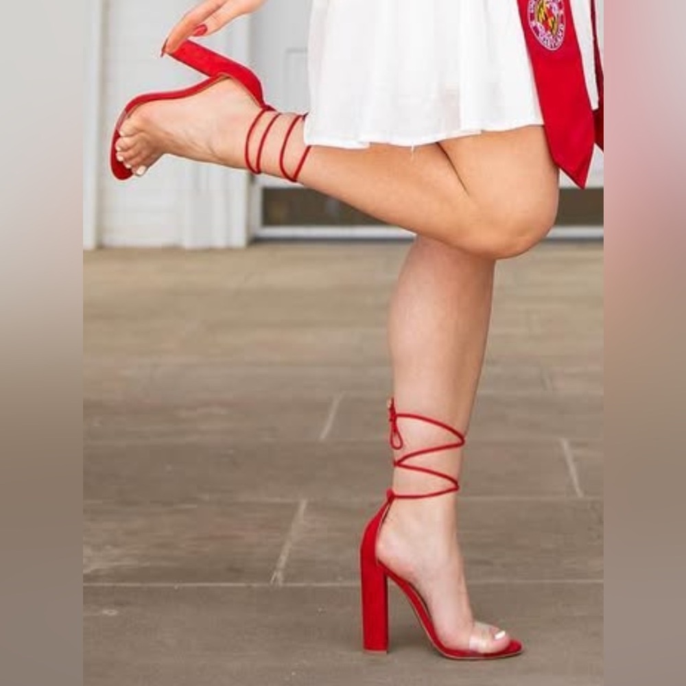 Lulus Red Up the Leg Strap Heels